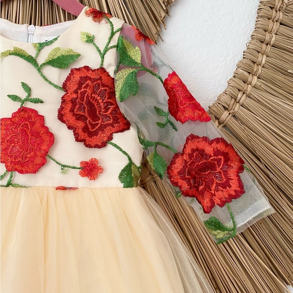 Toddler Girls Formal Holiday Christmas Floral Embroidery Mesh Gown Dress Size 4 - Picture 8 of 17